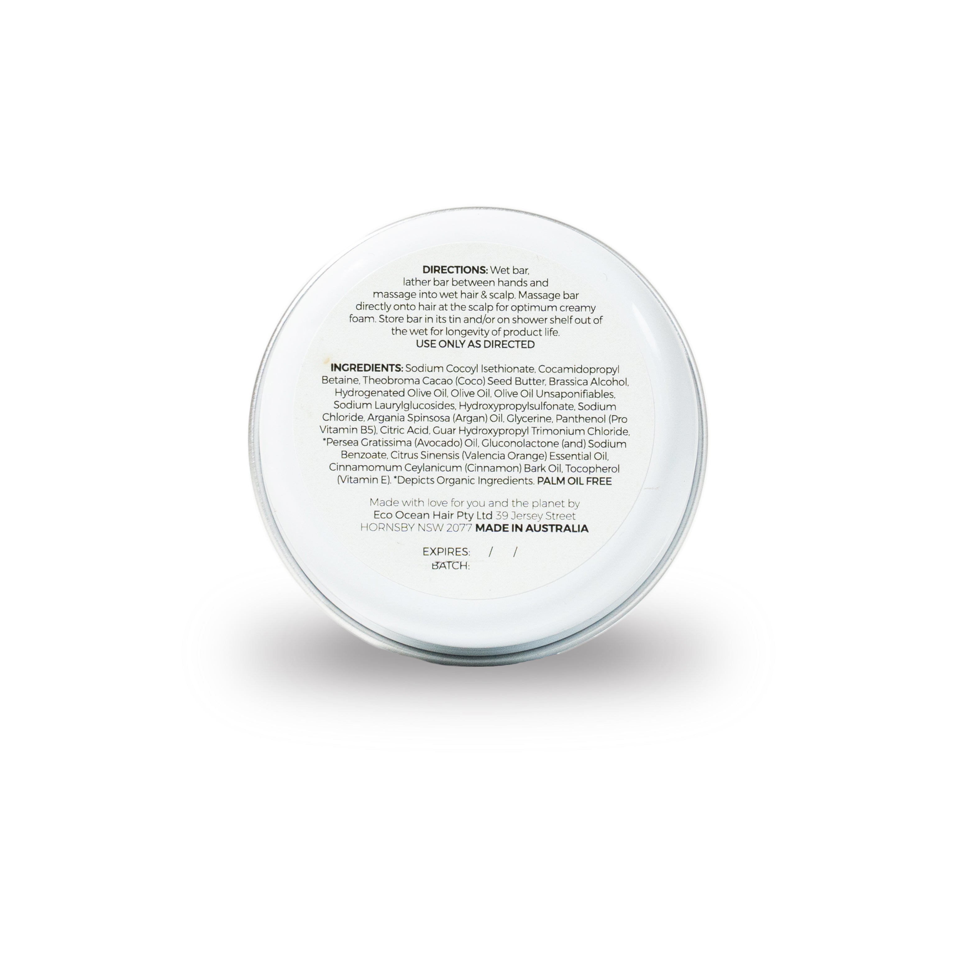 Back label of enrich shampoo bar - plastic-free.