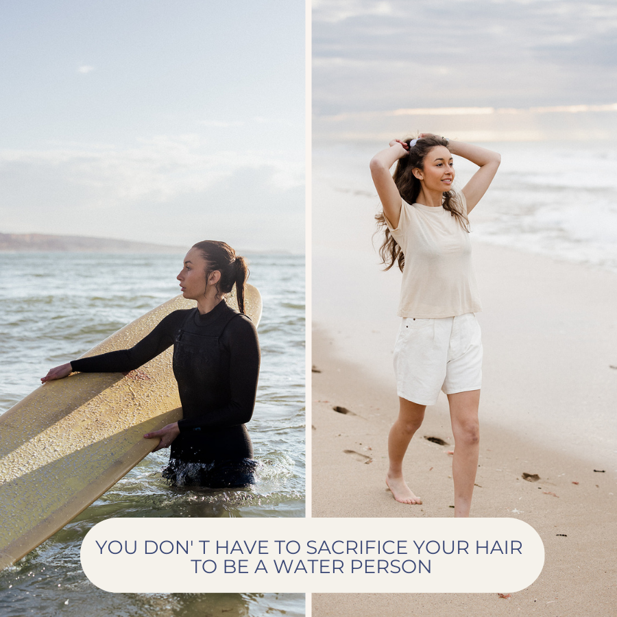 2 women at the beach enjoying fresh after water hair