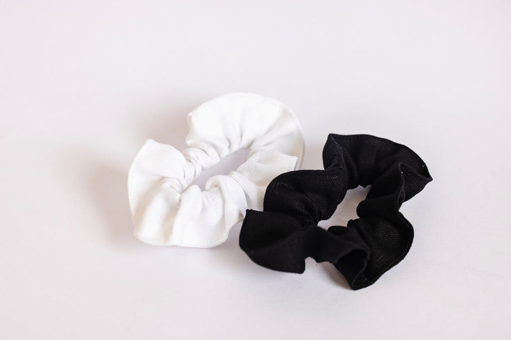 Eco Linen Scrunchies 2 Pack Eco Hair Ties Eco Hair Ties Black & White 