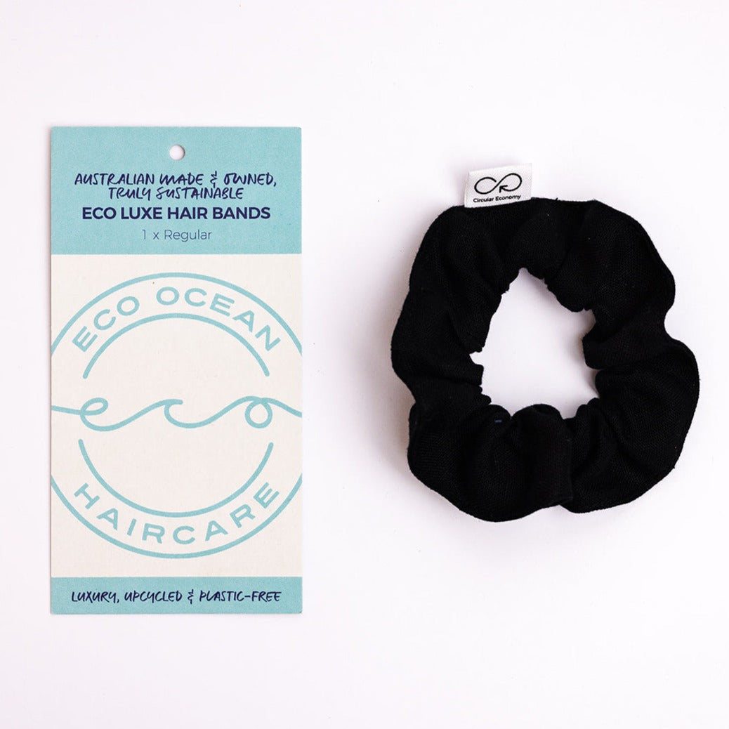 Eco Ocean Haircare Cotton scrunchies.  Made from cotton. Black